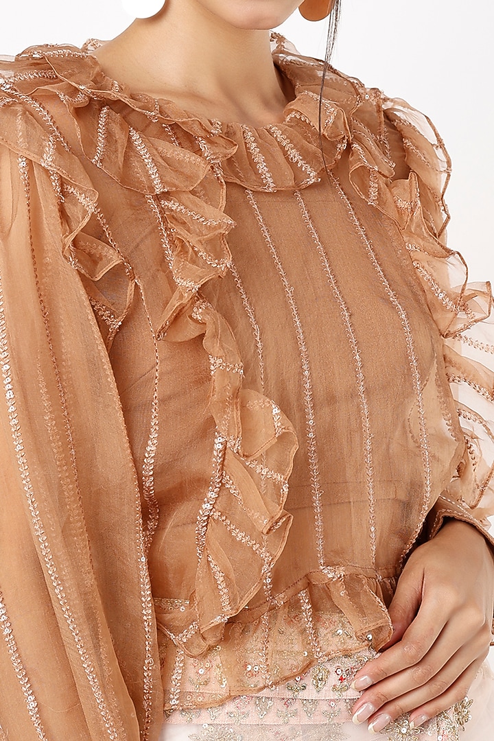 Light Brown Frilled Blouse by NEITRI at Pernia's Pop Up Shop