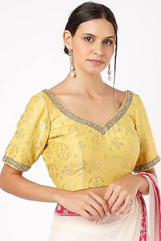 Lime Cotton Brocade Blouse by NEITRI