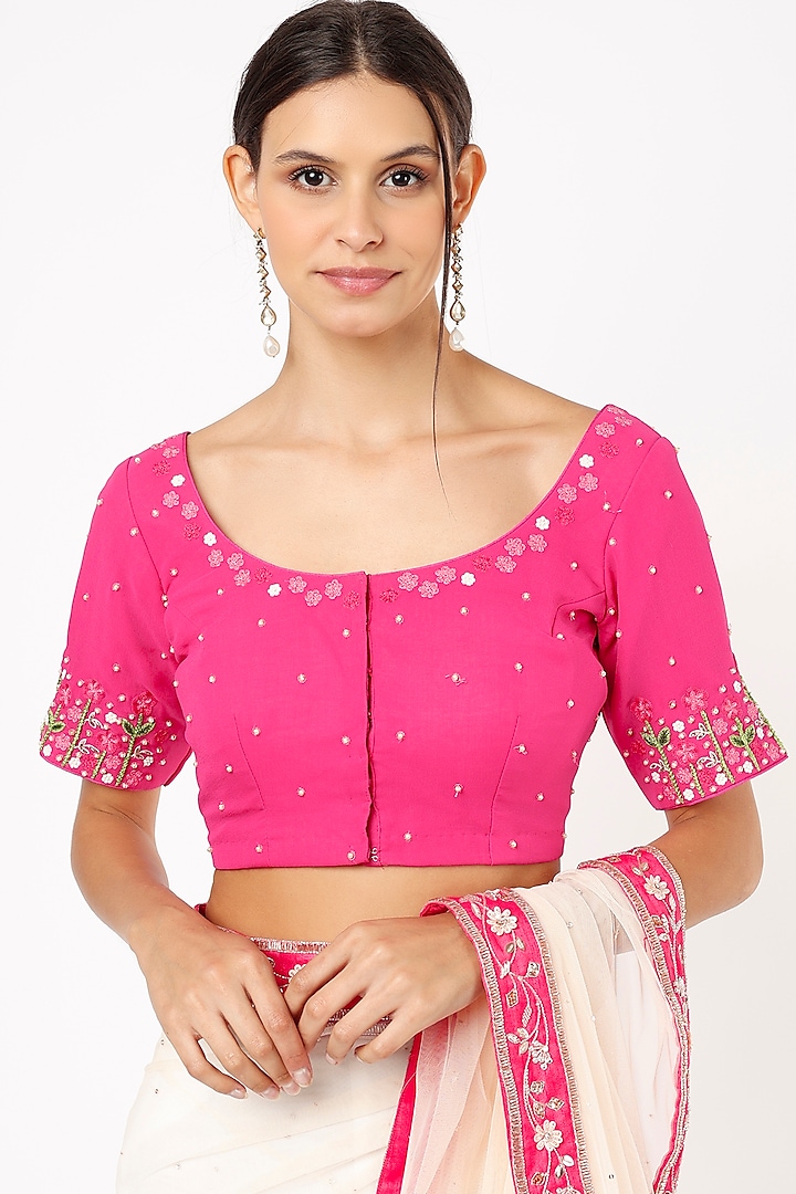 Hot Pink Embroidered Blouse by NEITRI at Pernia's Pop Up Shop