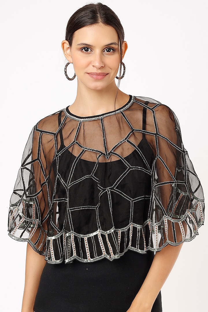Black Sequins Embroidered Blouse by NEITRI