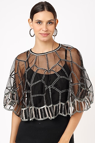 Black Sequins Embroidered Blouse by NEITRI