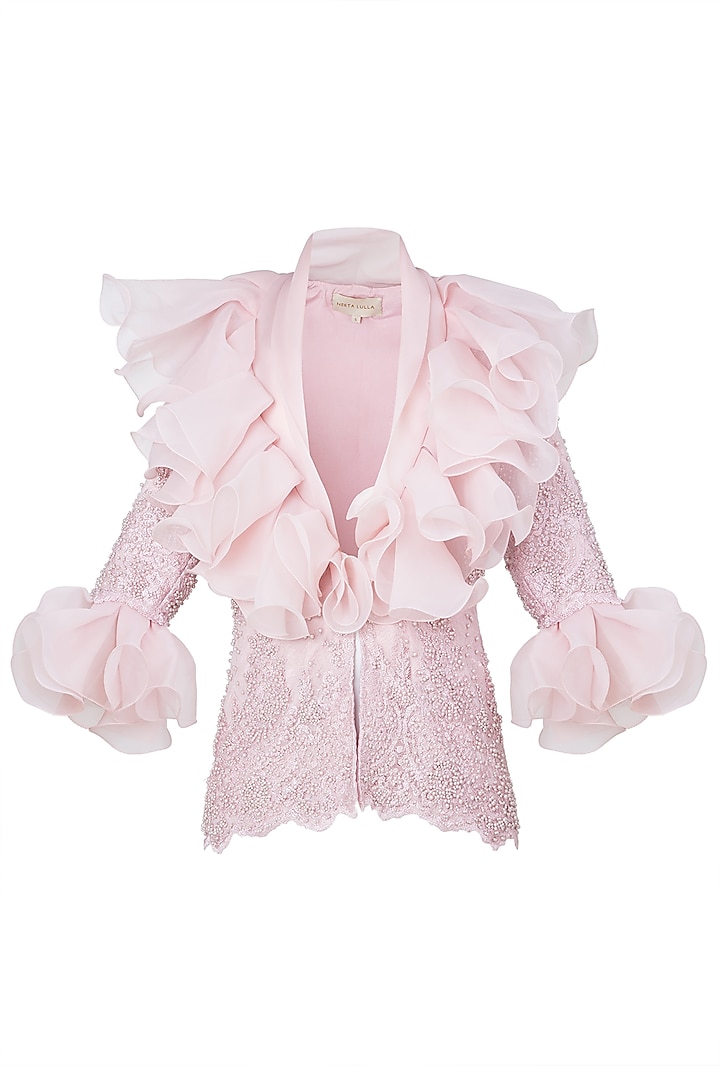 Pink Front Open Ruffled Jacket by Neeta Lulla