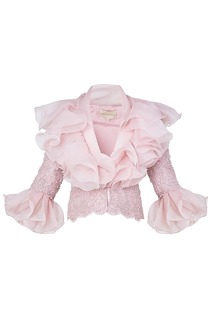 Pink Ruffled Embroidered Jacket by Neeta Lulla