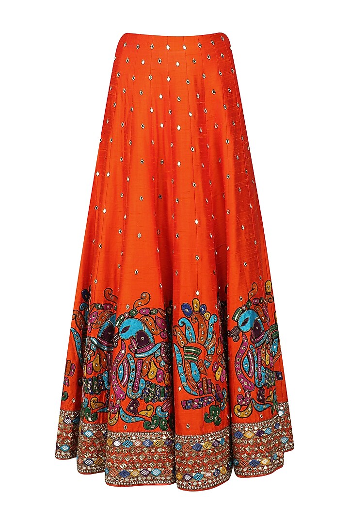 Orange embroidered skirt and pink flared top set available only at Pernia's Pop Up Shop.