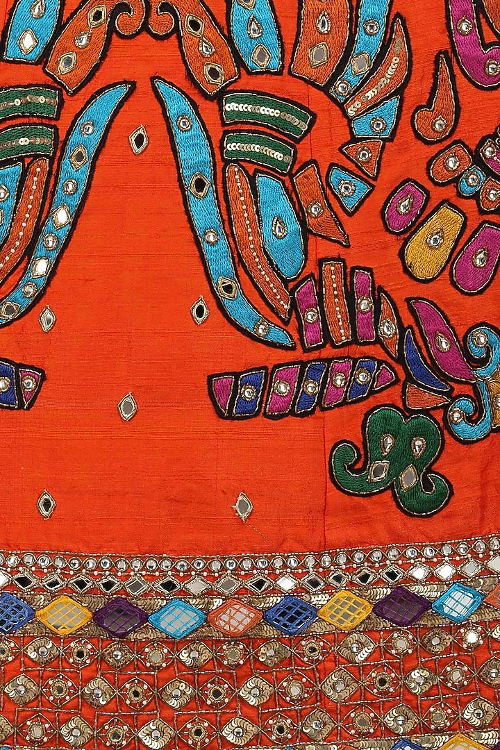 Orange embroidered skirt and pink flared top set available only at Pernia's Pop Up Shop.
