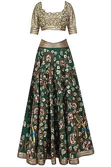 Green floral embroidered lehenga set available only at Pernia's Pop Up ...