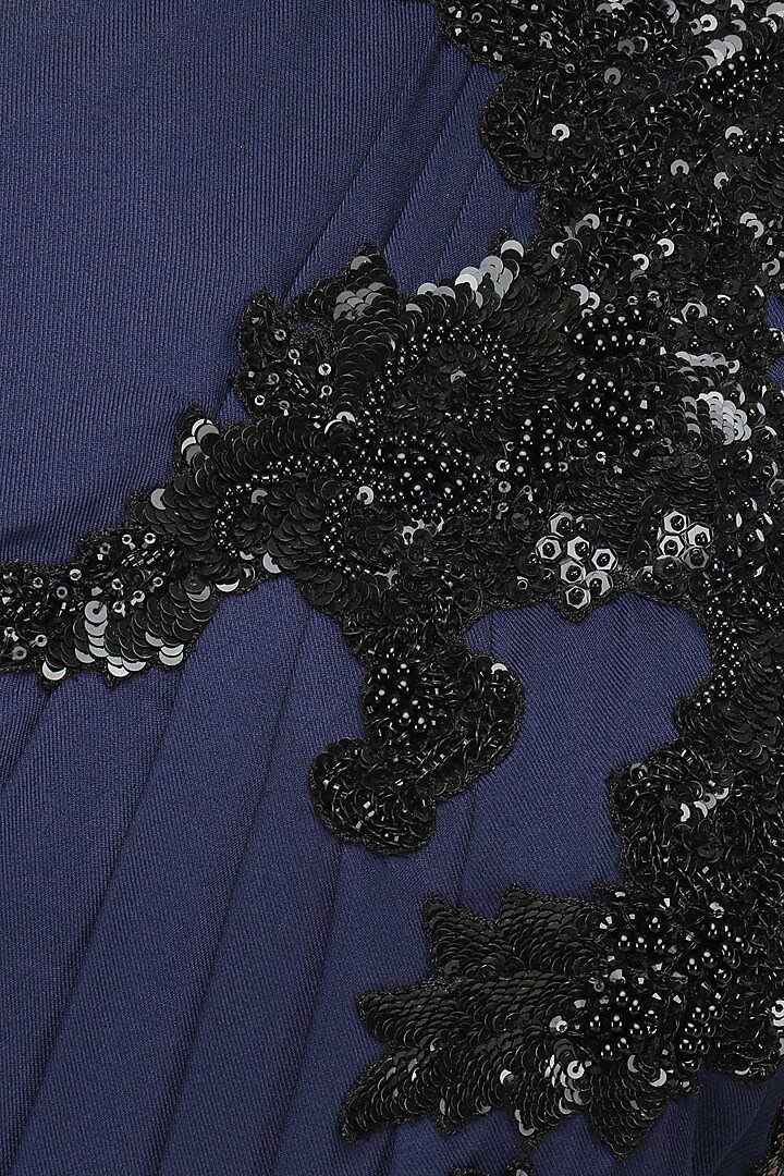 Blue embroidered one shoulder pleated drape gown available only at Pernia's Pop Up Shop.