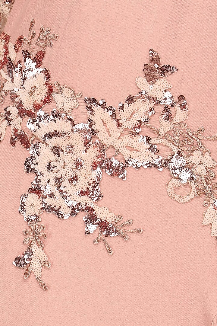 Peach and copper embroidered pleated drape saree gown available only at Pernia's Pop Up Shop.