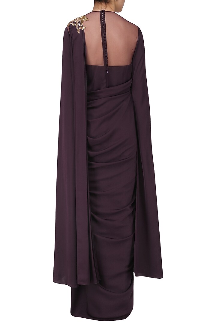 Wine embroidered cape sleeves drape gown available only at Pernia's Pop Up Shop.