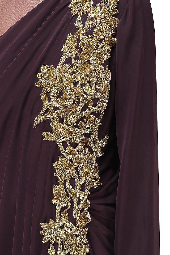 Wine embroidered cape sleeves drape gown available only at Pernia's Pop Up Shop.