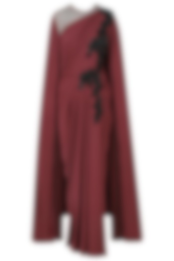 Marsala Embroidred Cape Sleeves Drape Gown by Neeta Lulla