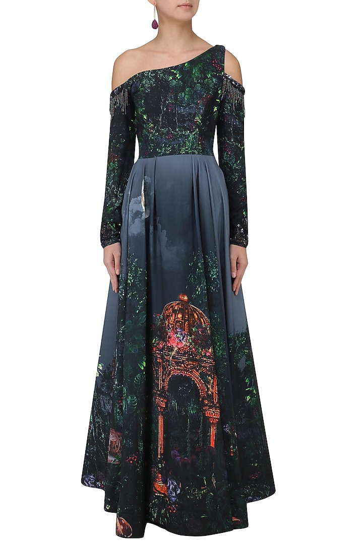 Navy blue digital printed gown available only at Pernia's Pop Up Shop.