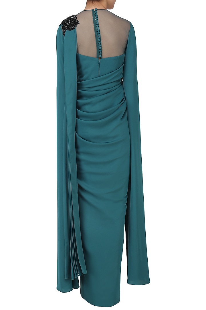 Blue cutdana work cape sleeves drape gown available only at Pernia's Pop Up Shop.