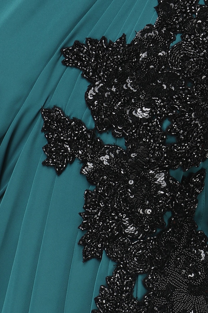 Blue cutdana work cape sleeves drape gown available only at Pernia's Pop Up Shop.