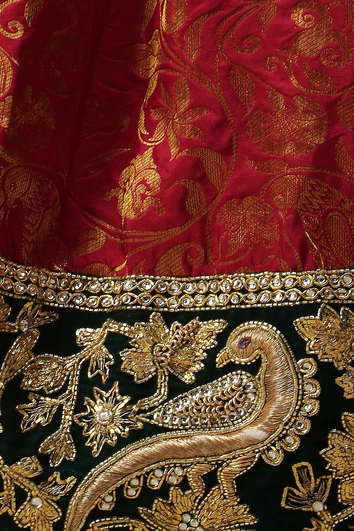 Red kanjivaram lehenga skirt and blouse set available only at Pernia's Pop Up Shop.
