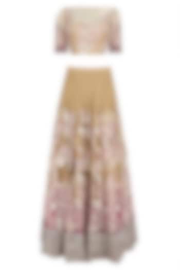 Beige and Pink Shaded Floral Embroidered Lehenga Set by Neeta Lulla