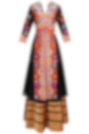 Black floral pathani work jacket style kurta and lehenga skirt set available only at Pernia's Pop Up Shop.