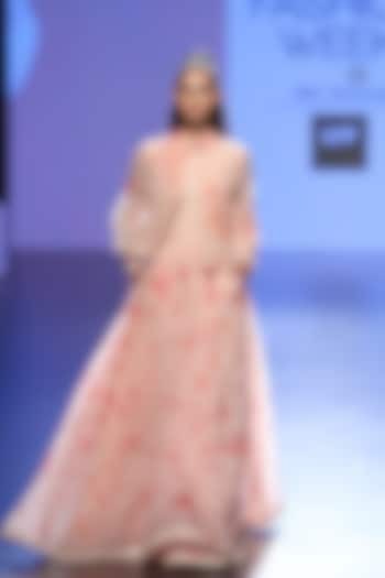 Pink cherry blossom sequins embroidered anarkali and short jacket set available only at Pernia's Pop Up Shop.