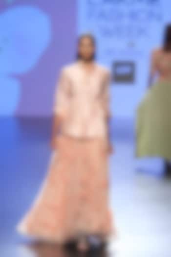Peach floral embroidered lehenga and jacket set available only at Pernia's Pop Up Shop.