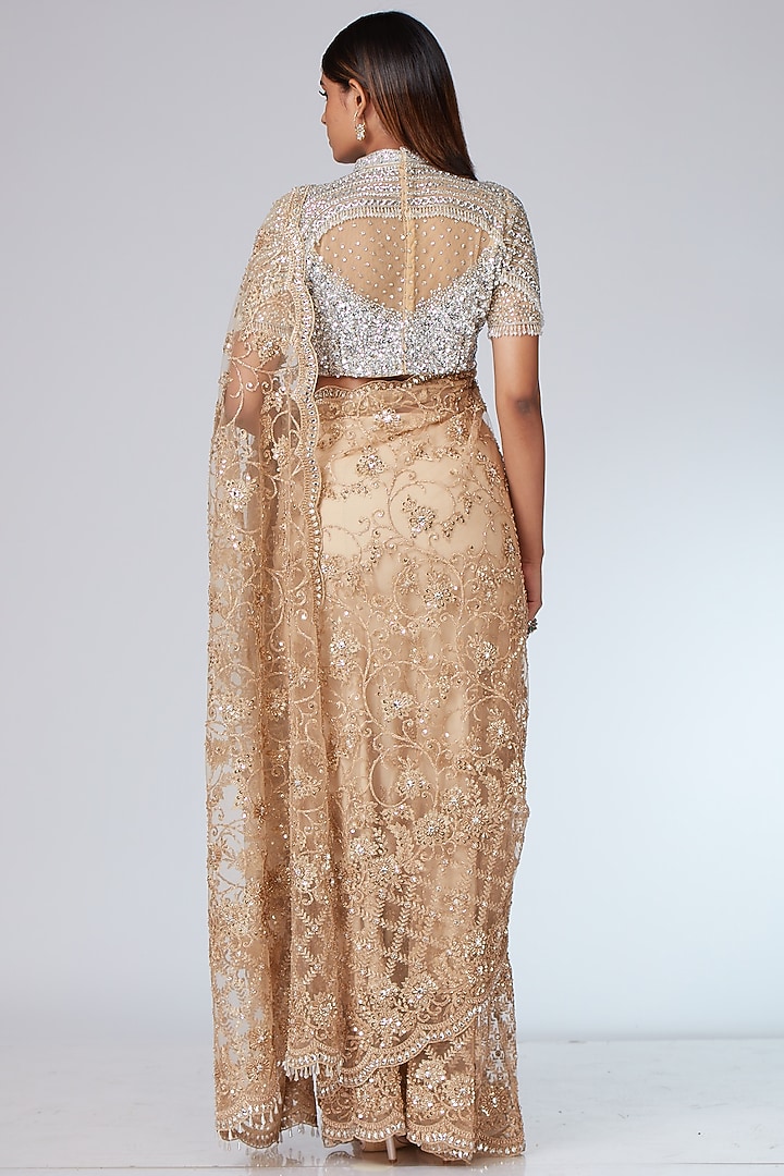 Gold Lace Embellished Bridal Saree Set by Neeta Lulla at Pernia's Pop Up Shop