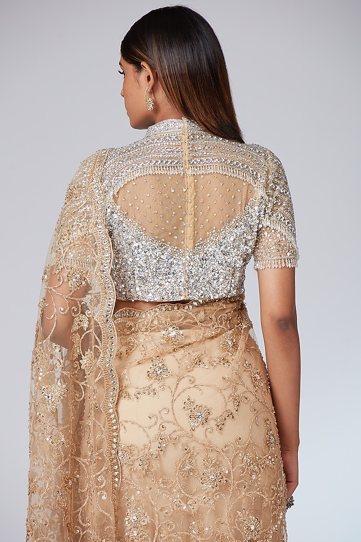 Gold Lace Embellished Bridal Saree Set by Neeta Lulla at Pernia's Pop Up Shop