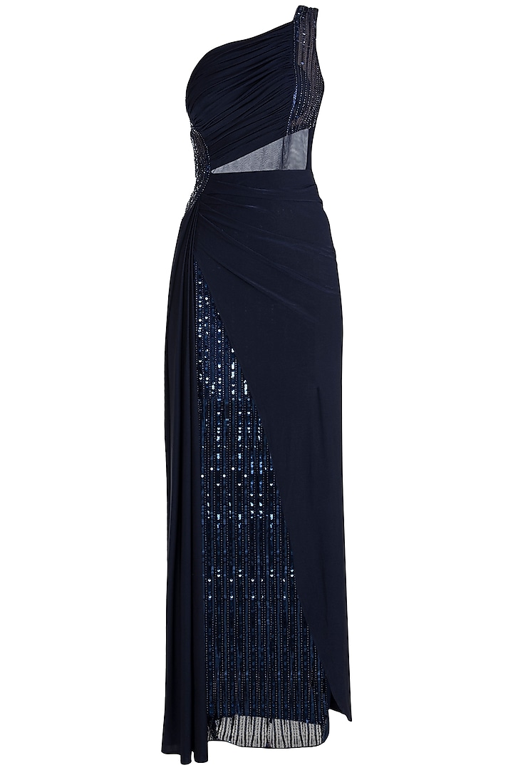 Midnight Blue Embroidered Gown by Neeta Lulla at Pernia's Pop Up Shop