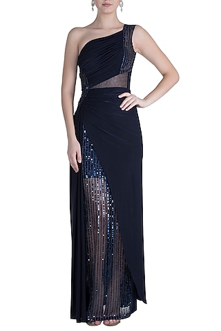 Midnight Blue Embroidered Gown by Neeta Lulla