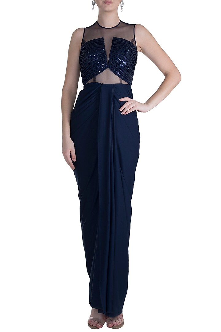 Midnight Blue Sequins Embroidered Gown by Neeta Lulla at Pernia's Pop Up Shop