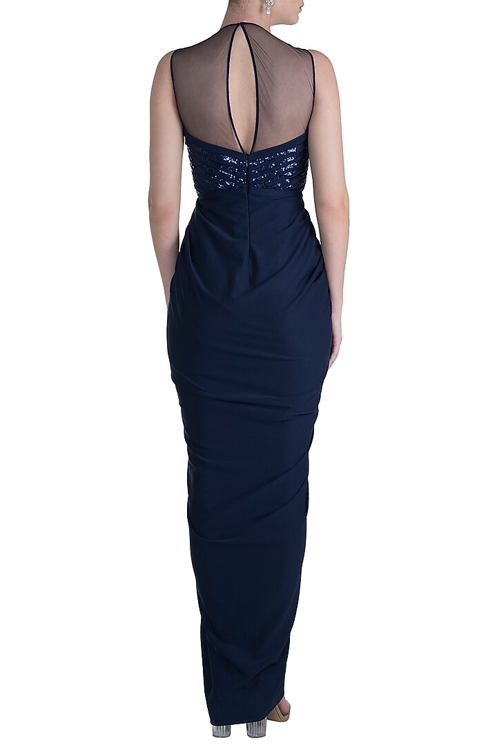Midnight Blue Sequins Embroidered Gown by Neeta Lulla at Pernia's Pop Up Shop