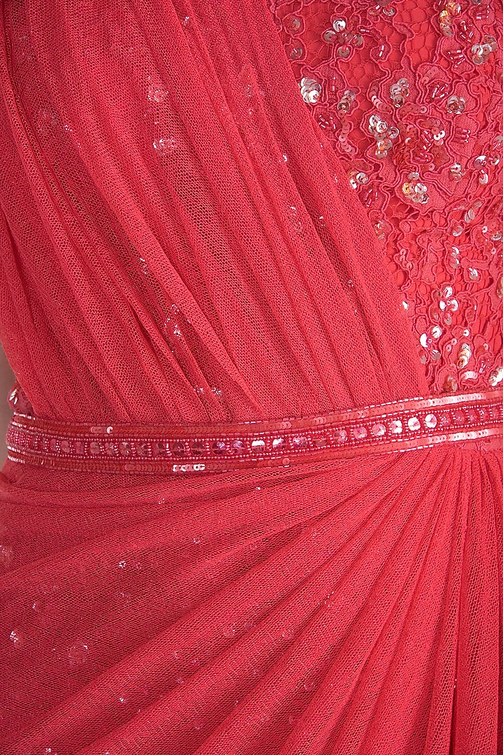 Red One Shoulder Lace Gown by Neeta Lulla at Pernia's Pop Up Shop