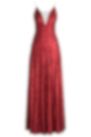 Red Strappy Sequins Gown by Neeta Lulla