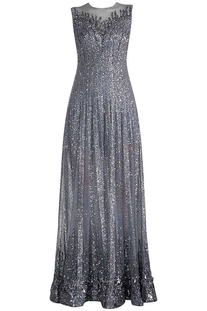 Grey Sequins Embroidered Sheer Gown Design by Neeta Lulla at Pernia's ...