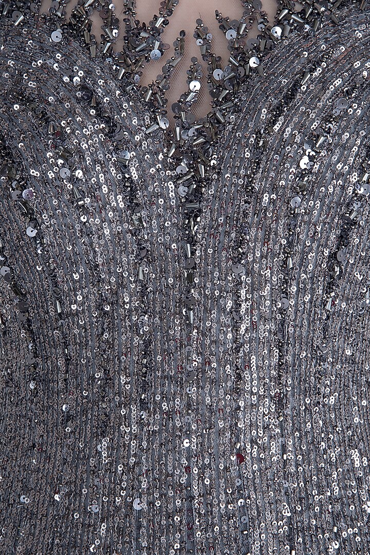 Grey Sequins Embroidered Sheer Gown by Neeta Lulla at Pernia's Pop Up Shop