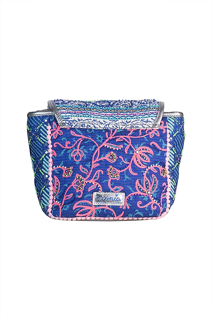 Blue Handblock Printed Embroidered Sequins Bag by Neonia at Pernia's Pop Up Shop