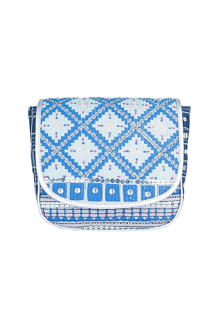 Mint Blue Handblock Printed & Embroidered Crossbody Sling Bag by Neonia