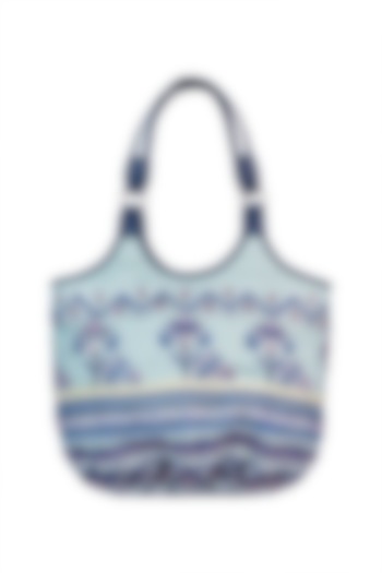 Mint Blue Handblock Printed & Embroidered Hobo Bag by Neonia