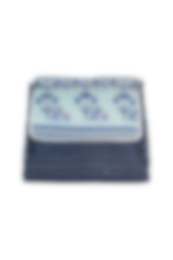 Navy Blue Handblock Printed Embroidered Briefcase Bag by Neonia at Pernia's Pop Up Shop