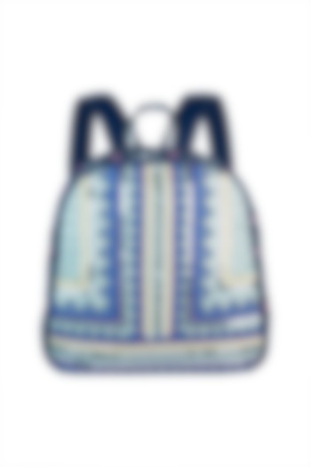 Mint Blue Handblock Printed & Embroidered Backpack by Neonia