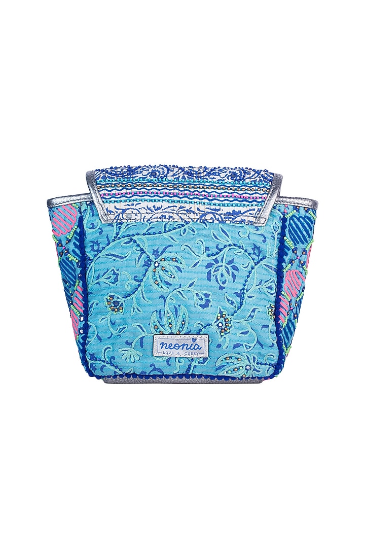 Light Blue Handblock Printed Embroidered Sequins Bag by Neonia at Pernia's Pop Up Shop
