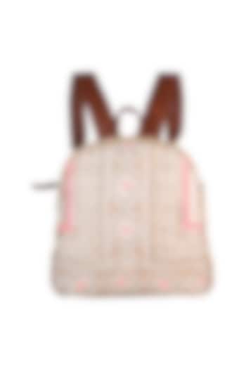 Peach Handblock Printed & Embroidered Backpack by Neonia