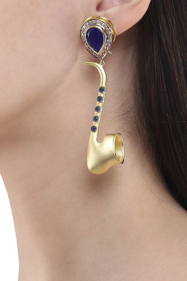 Rose Gold Finish Saxophone Motif Earrings by Nepra By Neha Goel