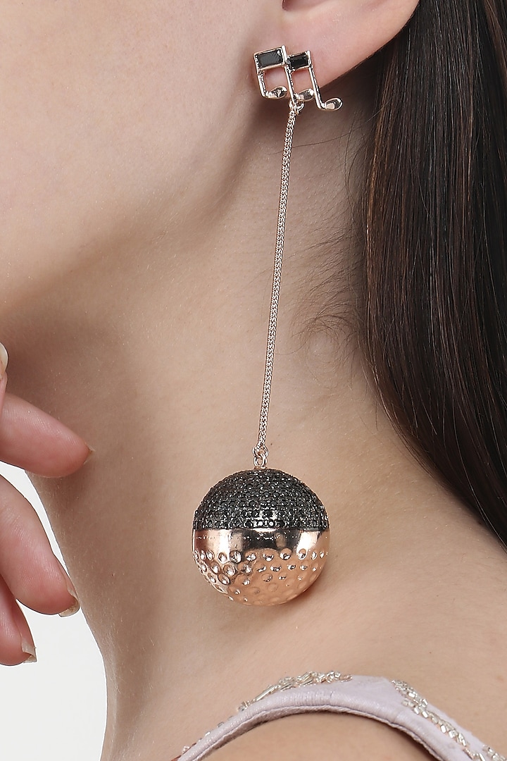 Rose Gold Finish Disco Ball and Music Note Motif Earrings by Nepra By Neha Goel