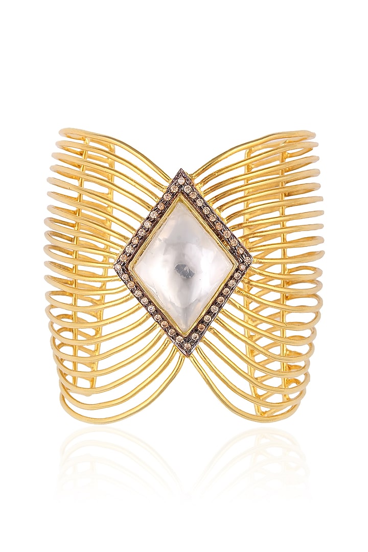 Nepra by Neha Goel presents Gold finish kundan stone jaal cuff available only at Pernia's Pop Up Shop.