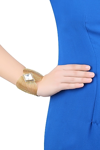 Gold Finish Kundan Stone Jaal Cuff by Nepra By Neha Goel