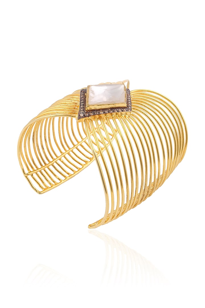 Nepra by Neha Goel presents Gold finish kundan stone jaal cuff available only at Pernia's Pop Up Shop.