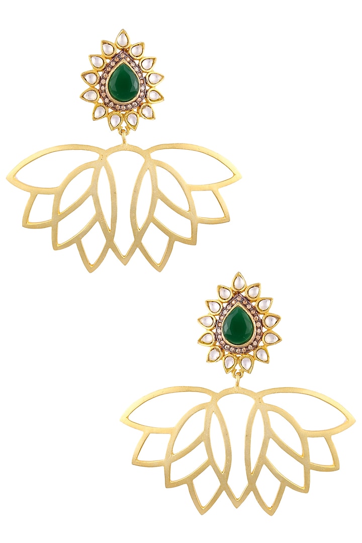 Nepra by Neha Goel presents Gold finish lotus drop earrings available only at Pernia's Pop Up Shop.
