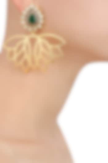 Gold Finish Lotus Drop Earrings by Nepra By Neha Goel