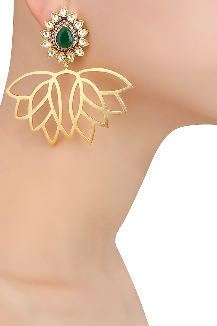 Gold Finish Lotus Drop Earrings by Nepra By Neha Goel