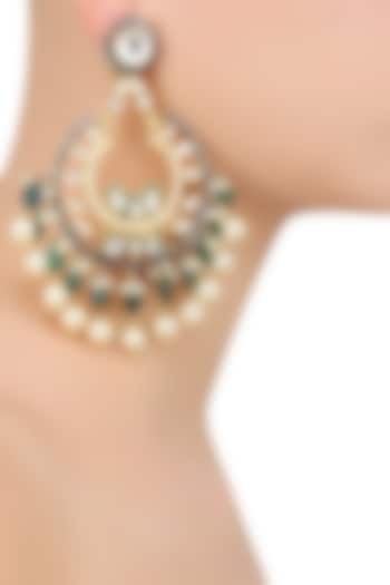 Gold Finish Kundan and Emerald Stone Chandbali Earrings by Nepra By Neha Goel