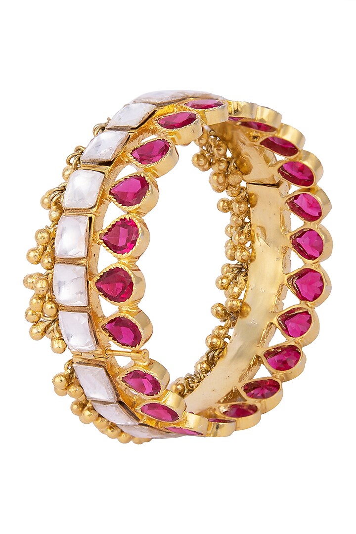 Gold plated kundan, ruby and ghungroo handcuff available only at Pernia's Pop Up Shop.